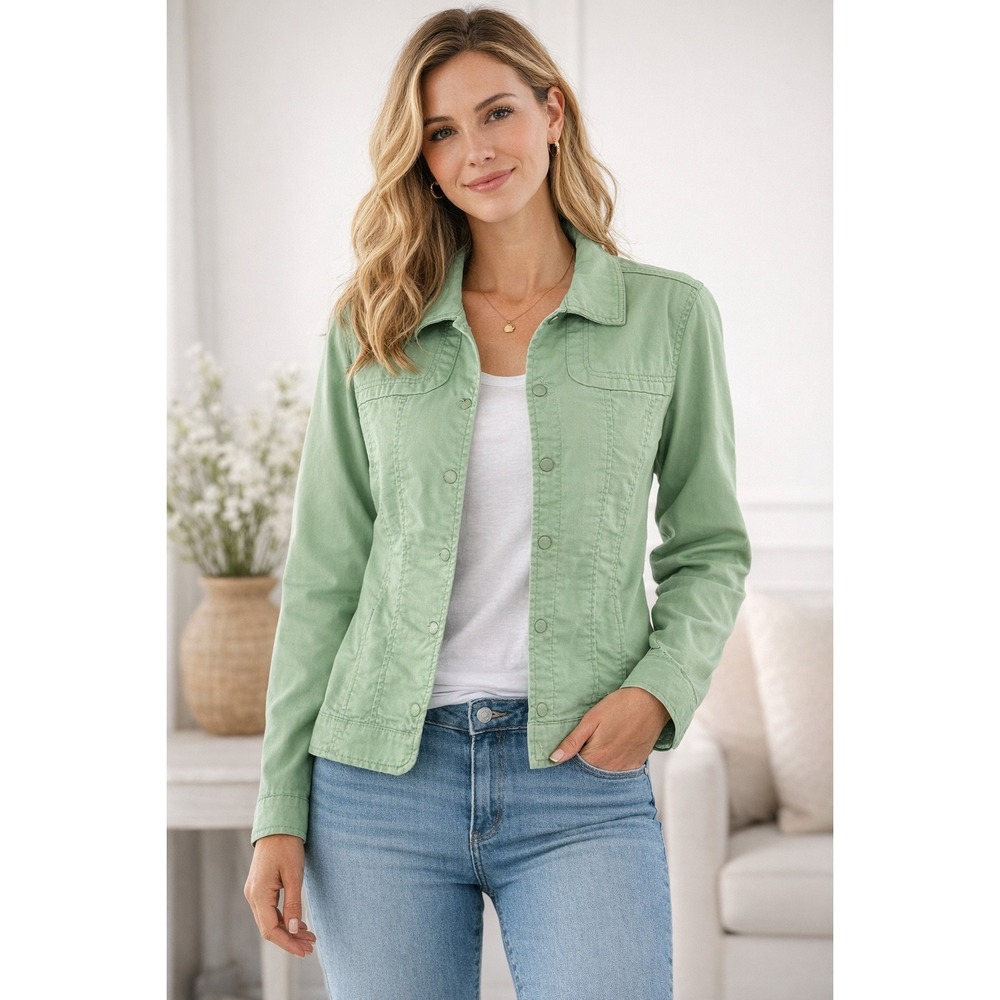 Amber Sun Sage Green‎ Cotton Stretch Button Front Jacket Womens Spring M